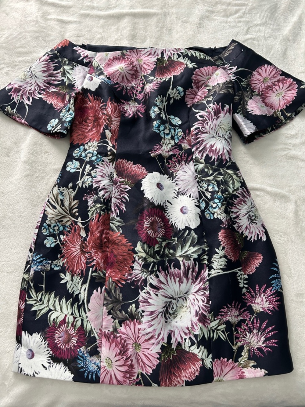 KEEPSAKE the Label Black Floral Off-Shoulder Dress with Pink Blooms